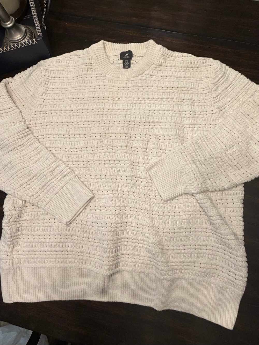 H&M Men's Cream Textured Crewneck Sweater men’s size XL